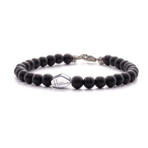BRACCIALE NERO UOMO DONNA ARGENTO PIETRE ONICE NERO