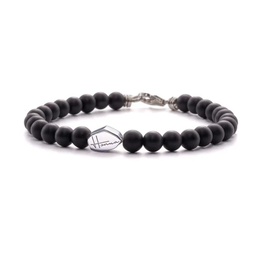 BRACCIALE NERO UOMO DONNA ARGENTO PIETRE ONICE NERO