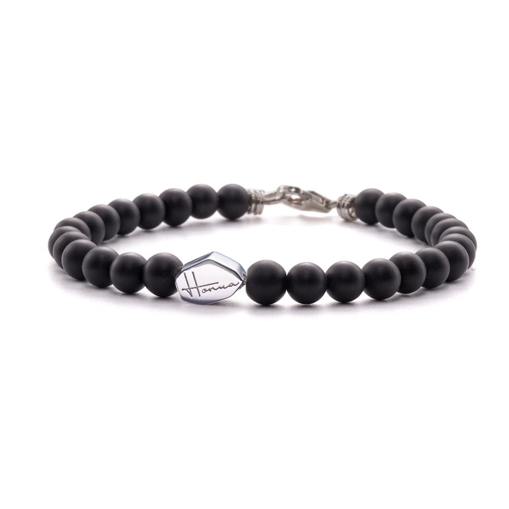 BRACCIALE NERO UOMO DONNA ARGENTO PIETRE ONICE NERO
