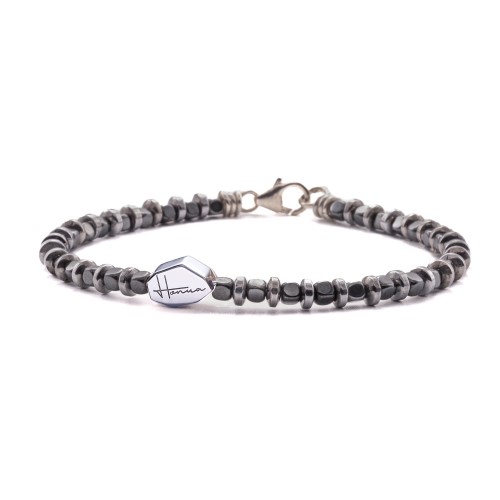 Bracciale uomo donna sottile ematite pietre dure argento 925