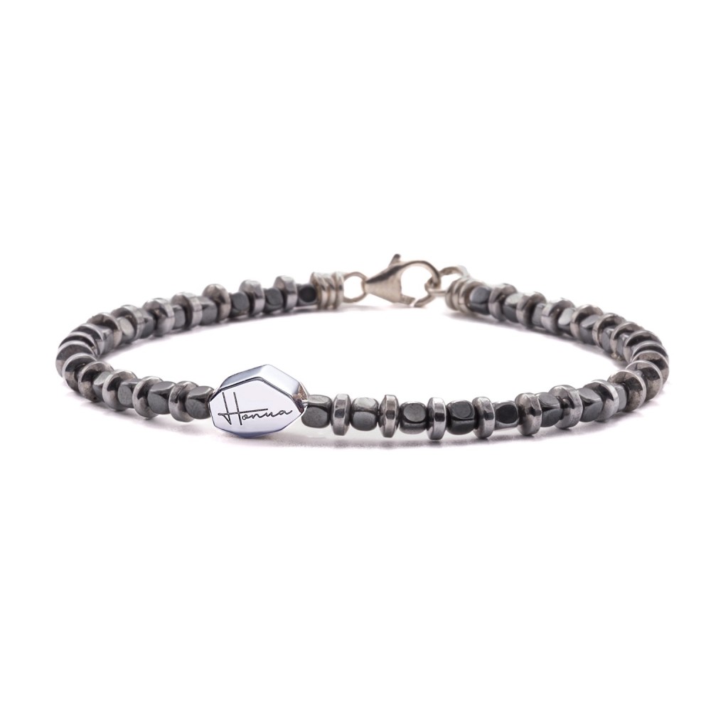 Bracciale uomo donna sottile ematite pietre dure argento 925