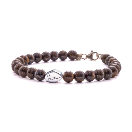Bracciale uomo donna sfere Pietre Dure Bronzite argento 925