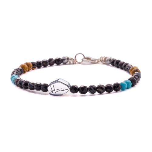 Bracciale uomo donna nero turchese argento pietre dure