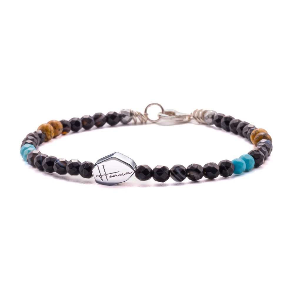 Bracciale uomo donna nero turchese argento pietre dure