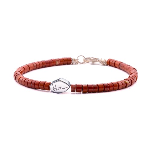 Bracciale rosso uomo donna pietre dure heishi argento