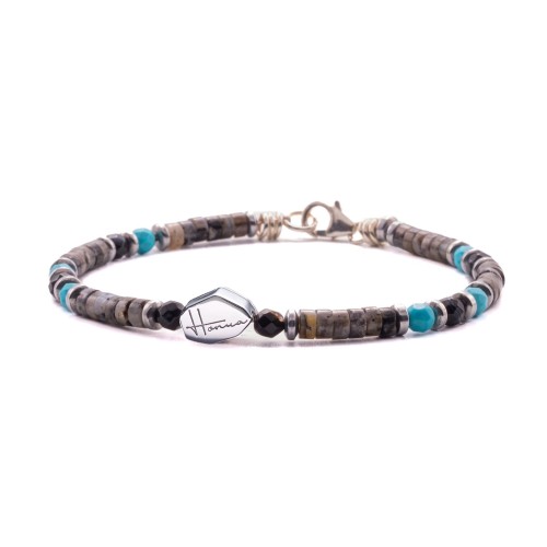 Bracciale Uomo Donna Pietre Dure Heishi Turchese Agata Argento