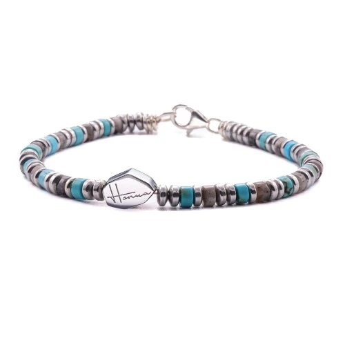 Bracciale pietre dure heishi uomo donna argento