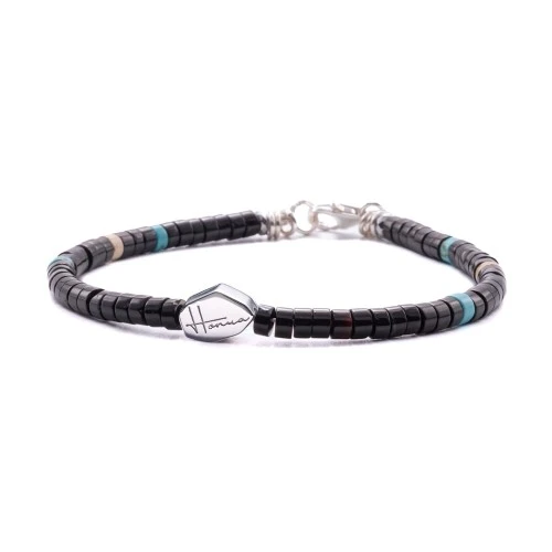 Bracciale uomo pietre dure heishi nero argento 925