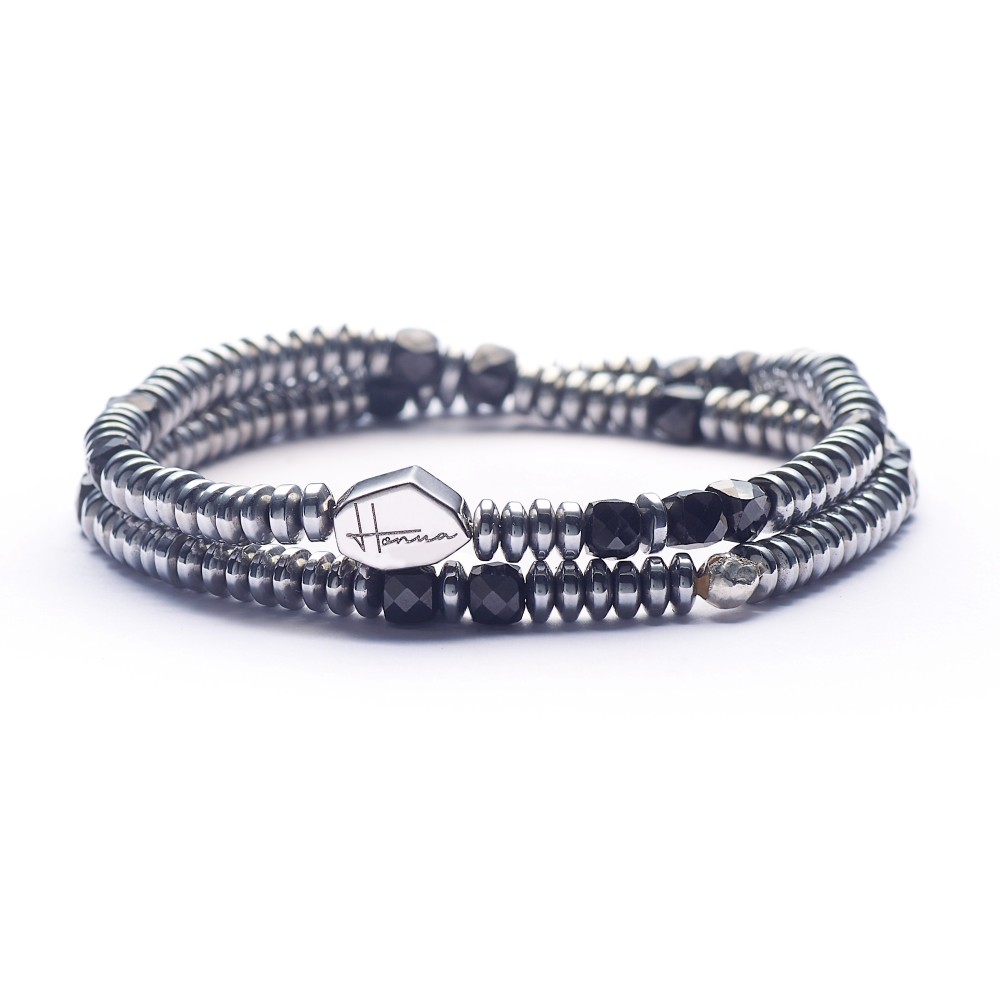 Bracciale Uomo Pietre Dure Ematite Spinello nero Argento 925