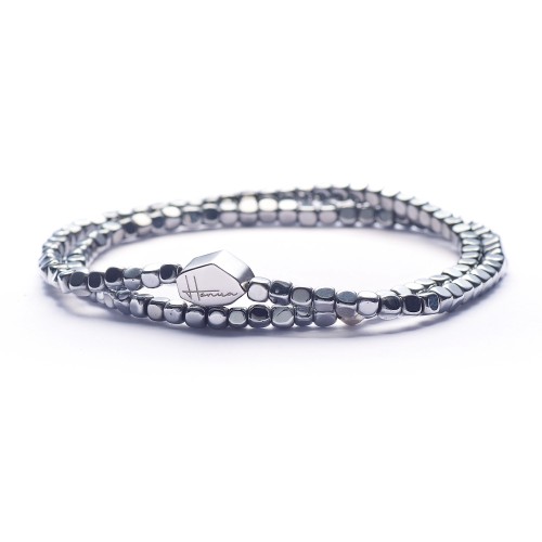 Bracciale Uomo Donna Ematite Sottile Molla Doppio Filo Argento 925