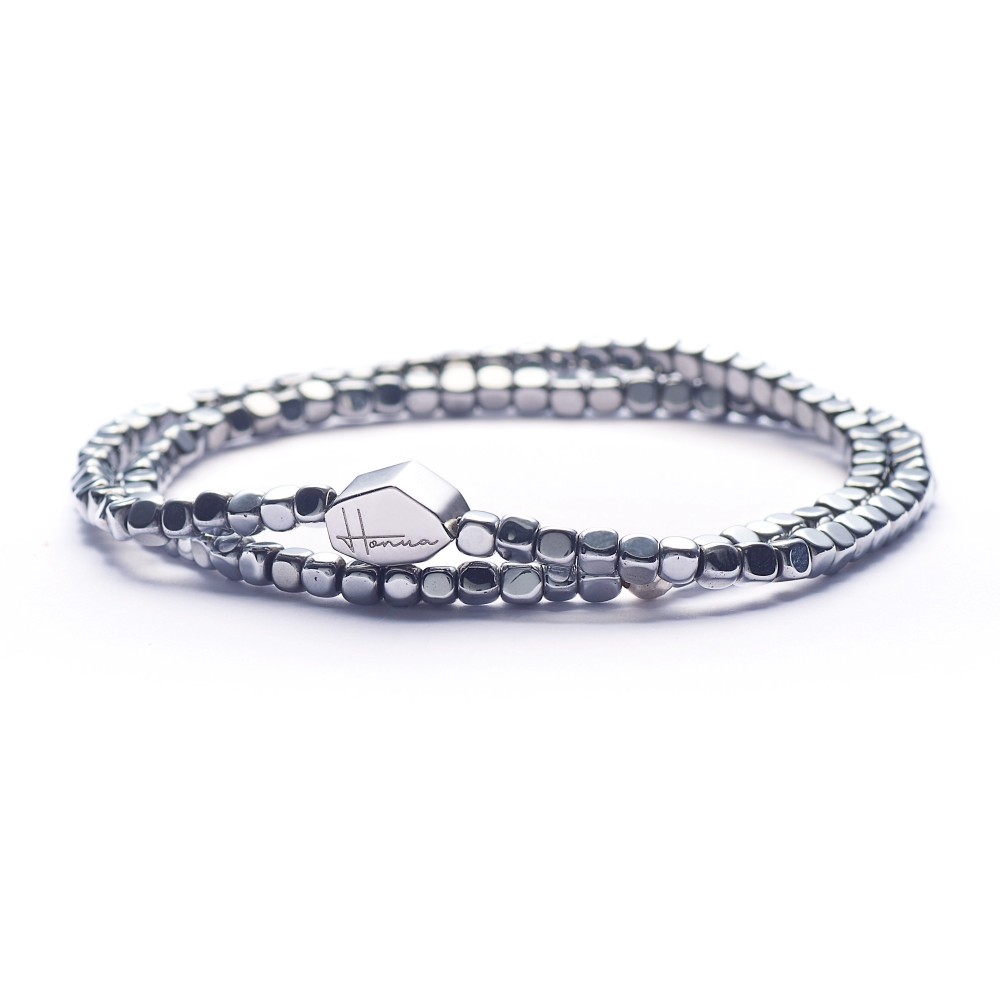 Bracciale Uomo Donna Ematite Sottile Molla Doppio Filo Argento 925