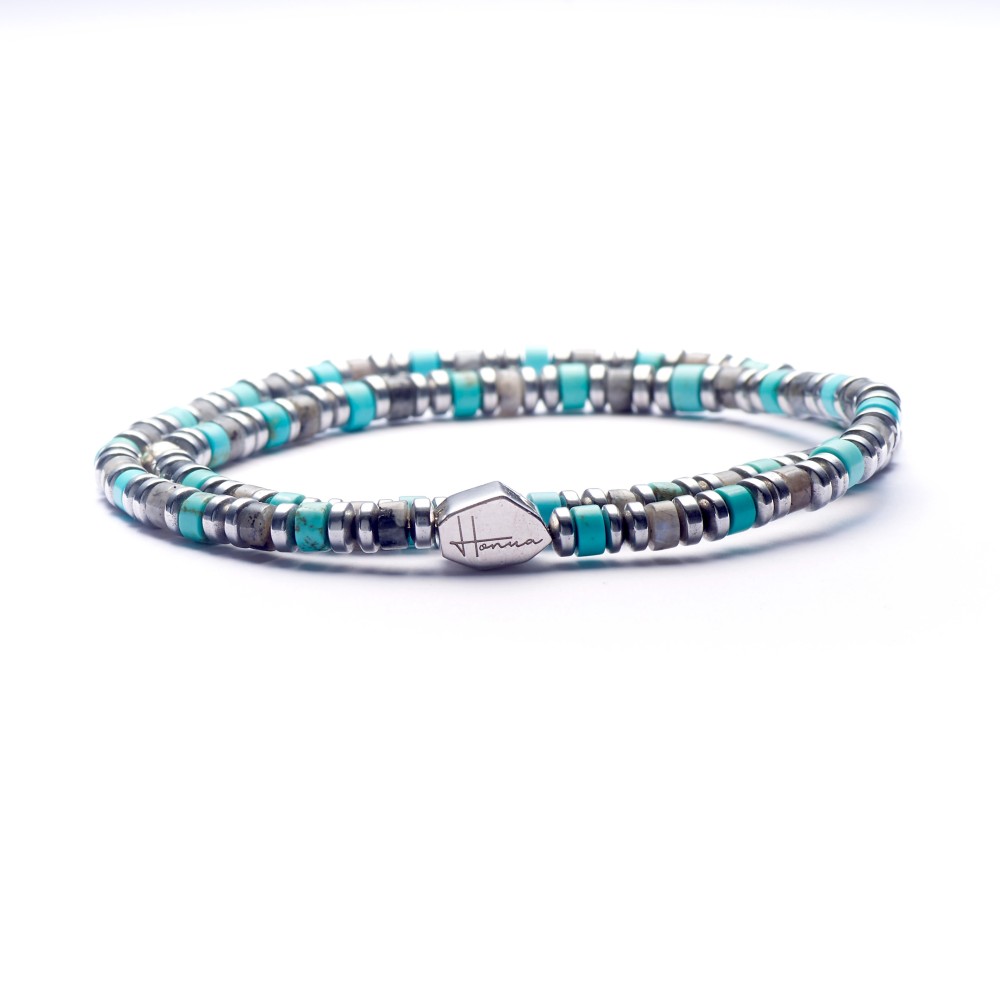 Bracciale Uomo Donna Molla Pietre Heishi Turchese Argento 925 - 5