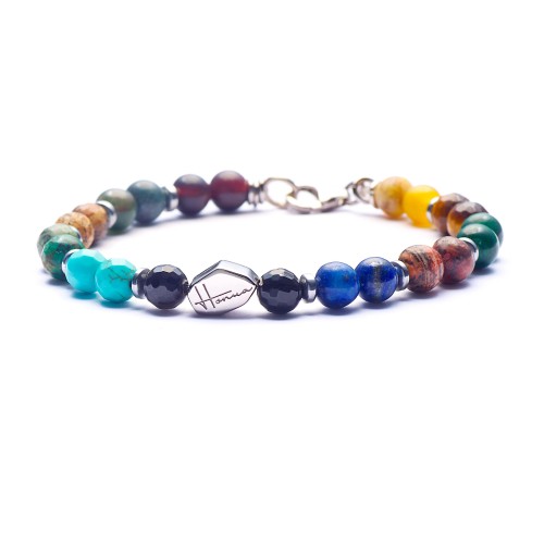 Bracciale Uomo Donna Pietre Dure Naturali Turchese Agata Occhio di Tigre lapislazzuli Argento 925