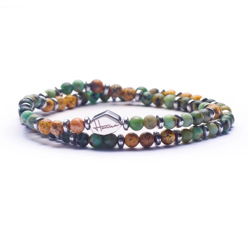 Bracciale Uomo Pietre Dure molla sfere palline turchese diaspro ematite argento