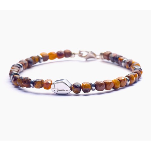 Bracciale Cubi occhio di Tigre Pietre Dure Uomo Donna Argento