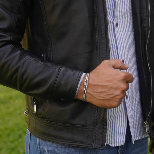 Bracciale Uomo Donna Ematite Sottile Molla Doppio Filo Argento 925 2