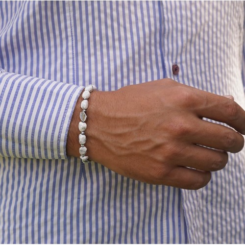 Bracciale Uomo Donna Pietre Dure Aulite Bianca e Argento 2