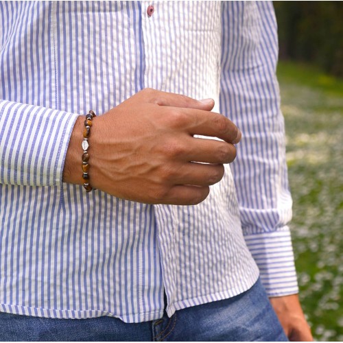 Braccialetto Bracciale Occhio di Tigre Uomo Donna Argento Pietre Dure 2