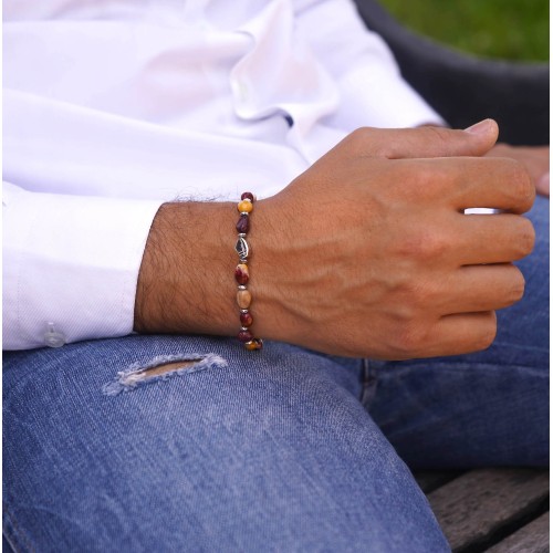 Bracciale Mookaite Sasso Multicolore Pietre Dure Argento 925 Uomo Donna 2