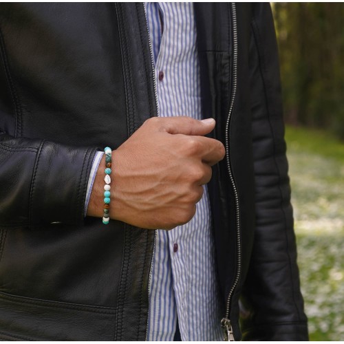 Bracciale Uomo Donna Argento 925 Pietre Dure Turchese Aulite Occhio di tigre Diaspro 2