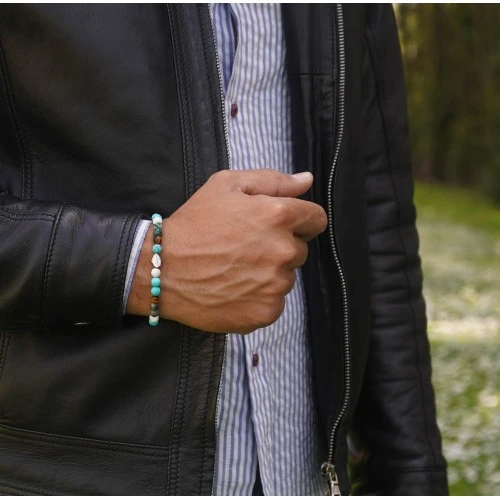 Bracciale Uomo Donna Argento 925 Pietre Dure Turchese Aulite Occhio di tigre Diaspro 2