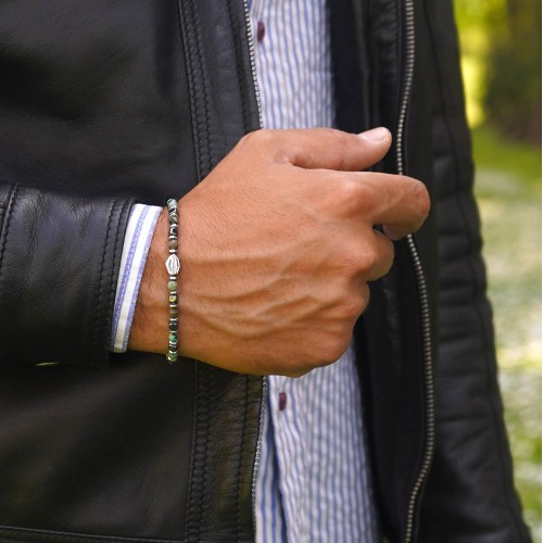 Bracciale Sottile Uomo Donna Pietre Dure Ematite Turchese Africano Argento 925 2