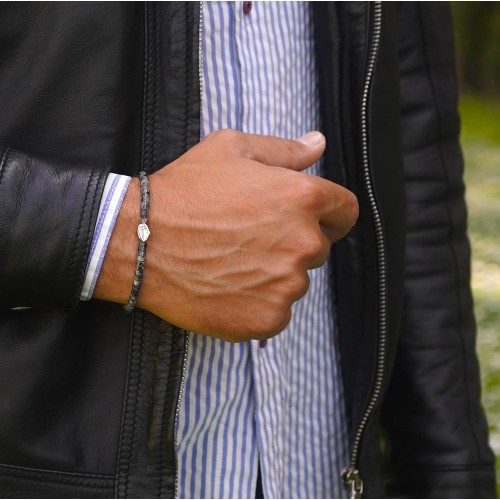 Bracciale Uomo Donna Argento Pietre Dure Heishi Spectrolite Black Nera Labradorite 2