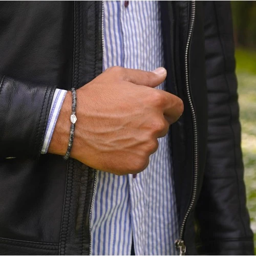 Bracciale Uomo Donna Argento Pietre Dure Heishi Spectrolite Black Nera Labradorite 2