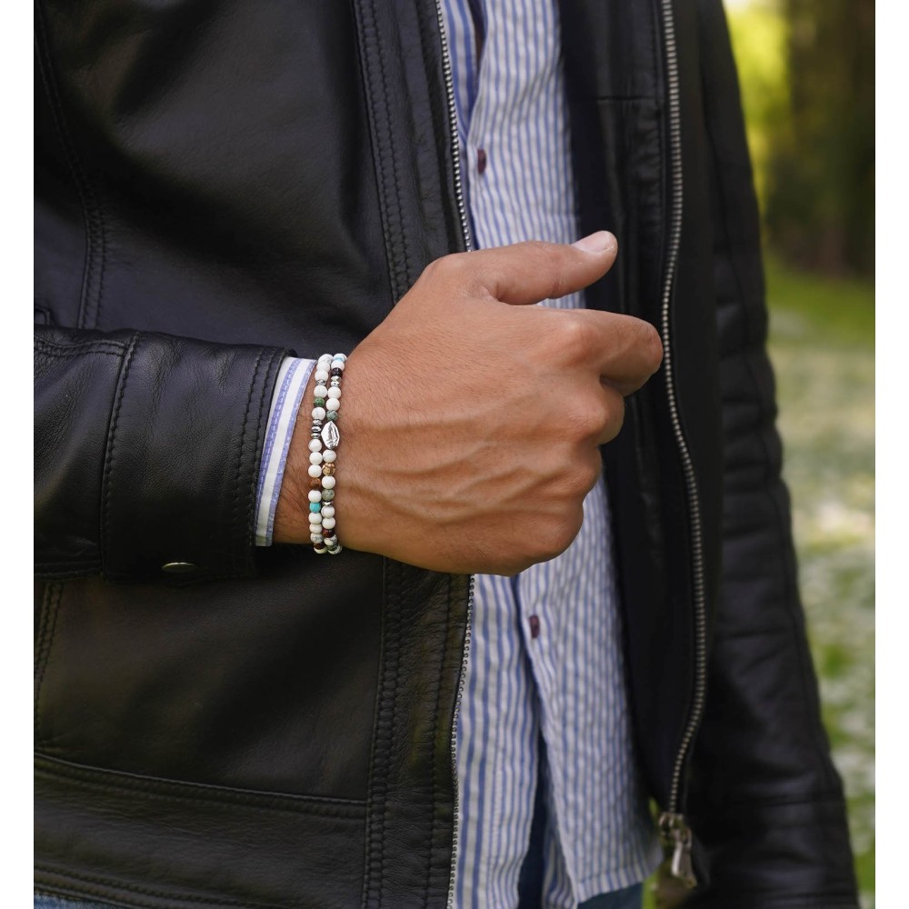 Bracciale Uomo Donna Molla Pietre Dure Doppio Giro Ematite Argento 925 - 2