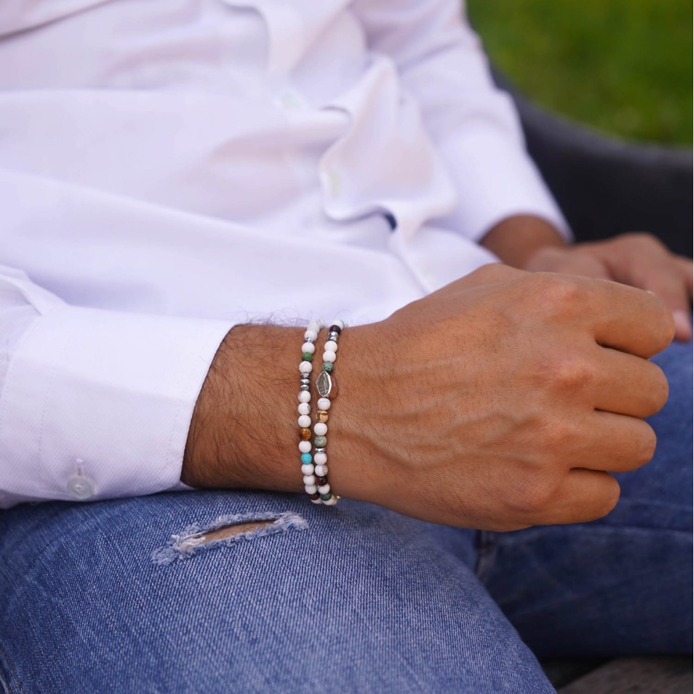 Bracciale Uomo Donna Molla Pietre Dure Doppio Giro Ematite Argento 925 - 3