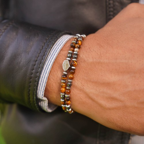 Bracciale Occhio di Tigre Ematite Uomo Donna molla argento 925 2