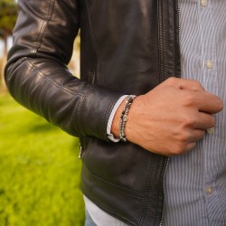 Bracciale Uomo Donna Molla Pietre Palline Ematite Spinello Nero Argento 925 - 4
