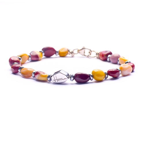 Bracciale Mookaite Sasso Multicolore Pietre Dure Argento 925 Uomo Donna