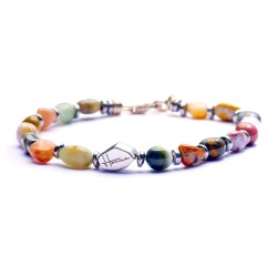 Bracciale Uomo Donna Pietre Dure Agata Alashan Arcobaleno Multicolore Argento 925