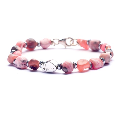 Bracciale Uomo Donna Rodonite Pietre Dure e Argento