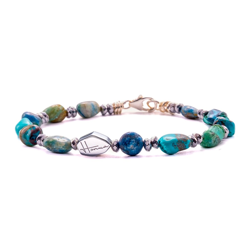 BRACCIALE PIETRE DURE UOMO DONNA LAPIS CRISOCOLLA PIETRA DEL MARE