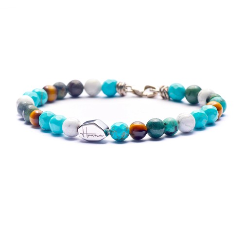 Bracciale Uomo Donna Argento 925 Pietre Dure Turchese Aulite Occhio di tigre Diaspro