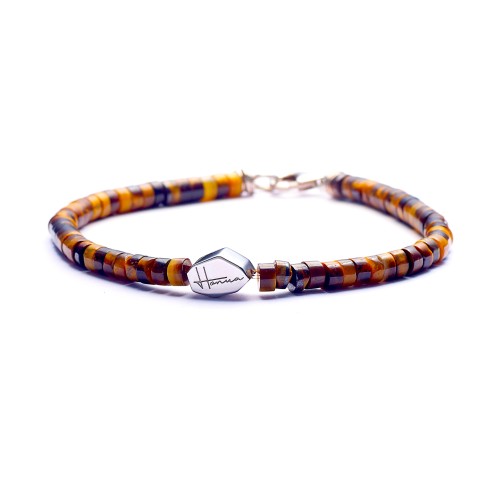 Bracciale Uomo Donna Heishi Pietre Dure Occhio di Tigre Argento 925