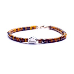 Bracciale Uomo Donna Heishi Pietre Dure Occhio di Tigre Argento 925